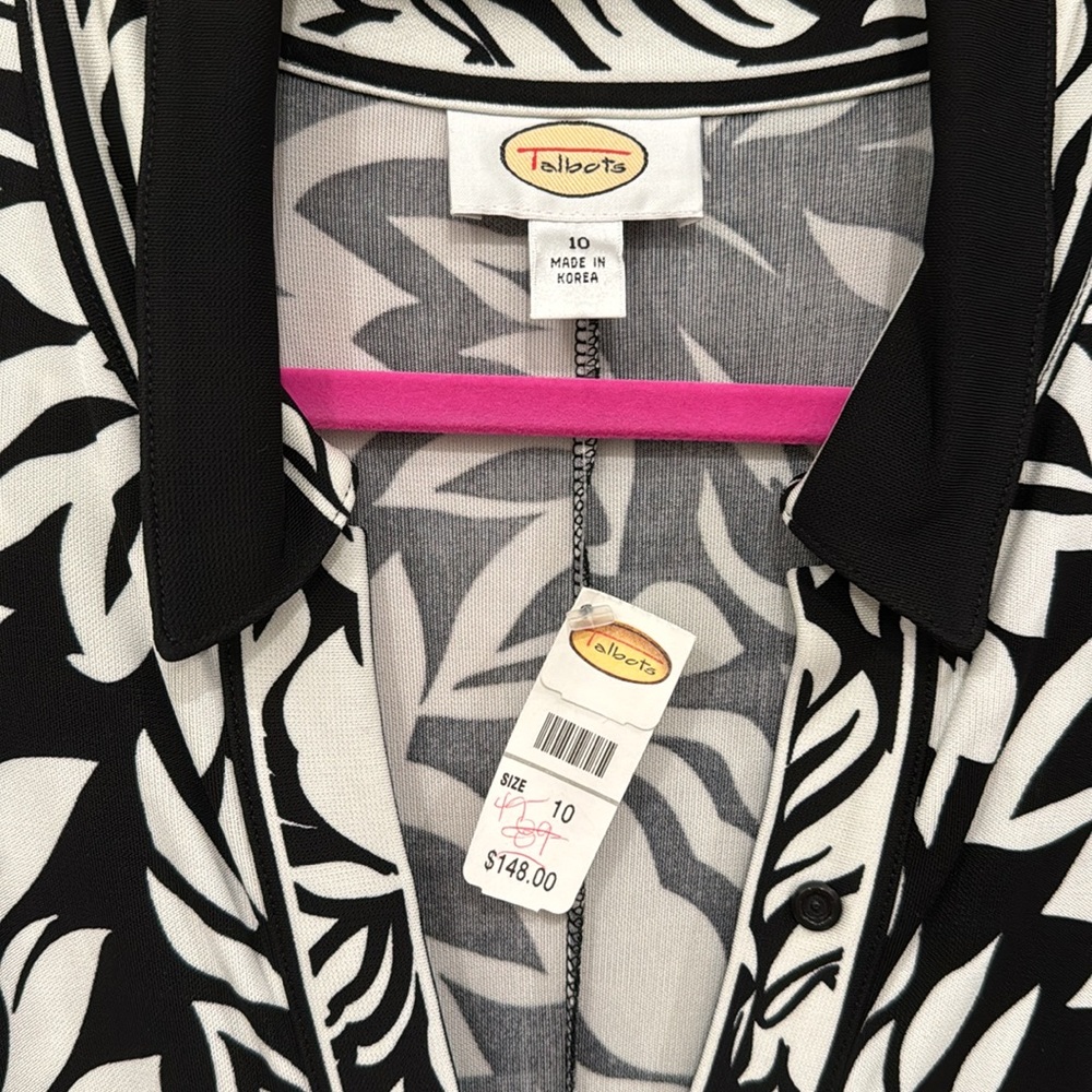 Talbots NWT Black & White Floral Dress with Belt Size 10
